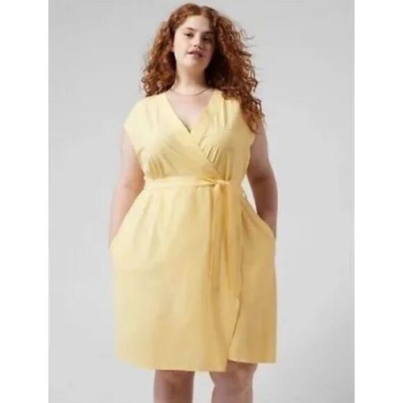 NWT Athleta Plus Size Boho City Stripe Lunaria Yellow Newport True Wrap Dress 3X - Picture 2 of 4